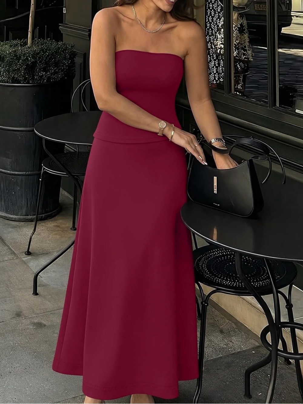 Strapless Burgundy Maxi Dress